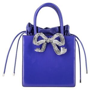 Self-Portrait Bow-Embellished Top Handle Bag in Blue Leather
